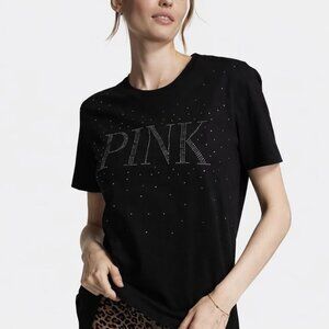 Victoria's Secret PINK Campus Short Sleeve Tee (Pure Black Shine)
